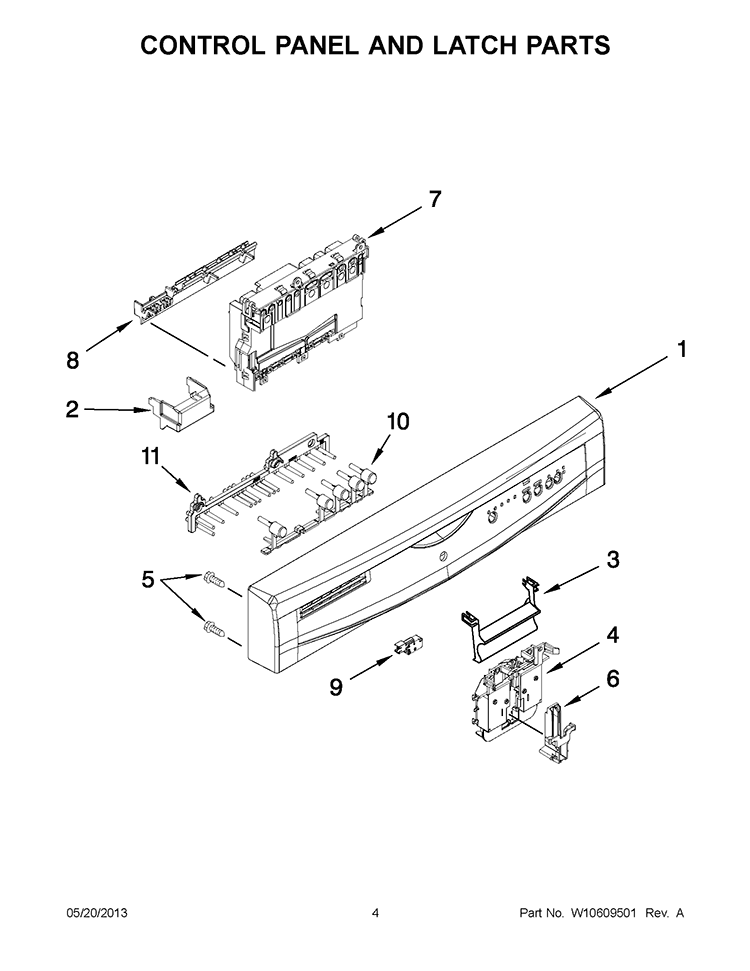 CONTROL PANEL AND LATCH PARTS Diagram and Parts List for IUD8100YS2  Whirlpool Dishwasher