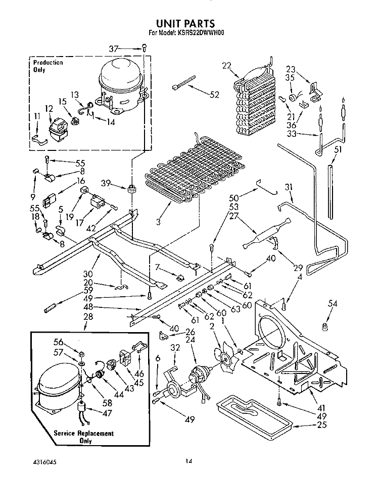 UNIT Diagram and Parts List for KSRS22DWAL00  KitchenAid Refrigerator