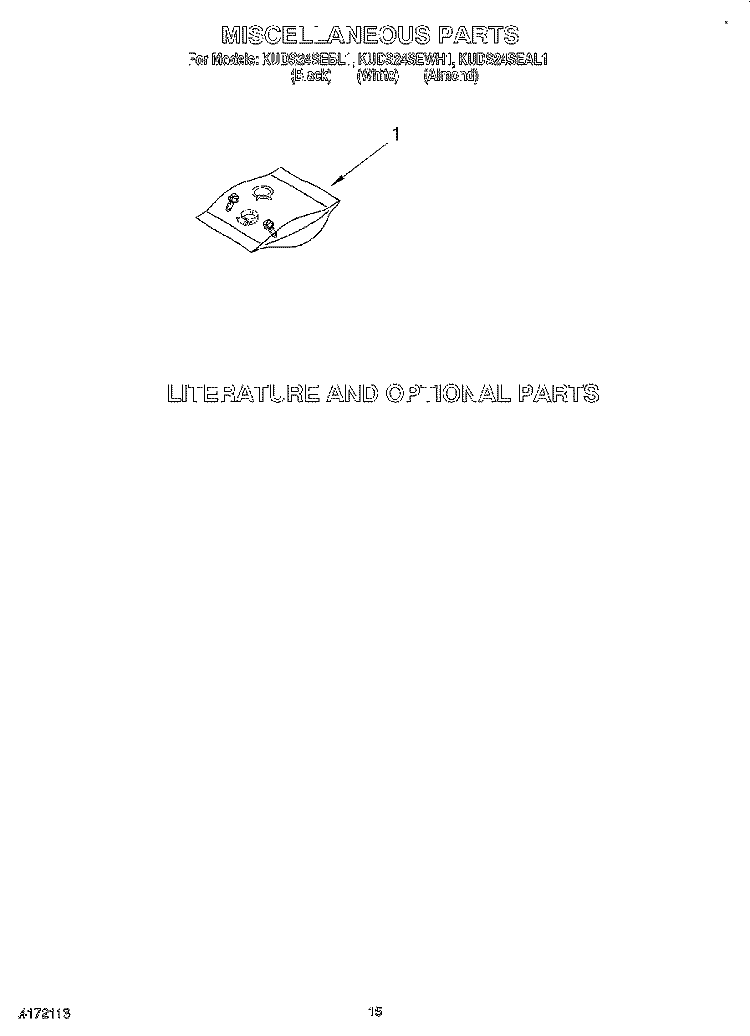 MISCELLANEOUS, LIT/OPTIONAL Diagram and Parts List for KUDS24SEAL1  KitchenAid Dishwasher