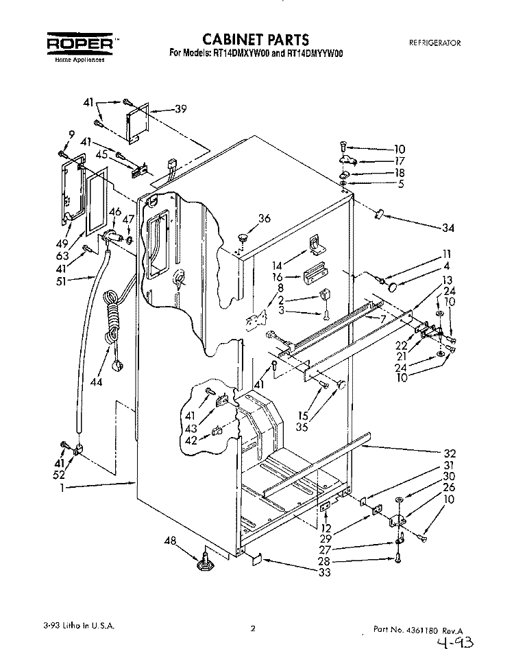 CABINET Diagram and Parts List for RT14DMXYW00  Roper Refrigerator