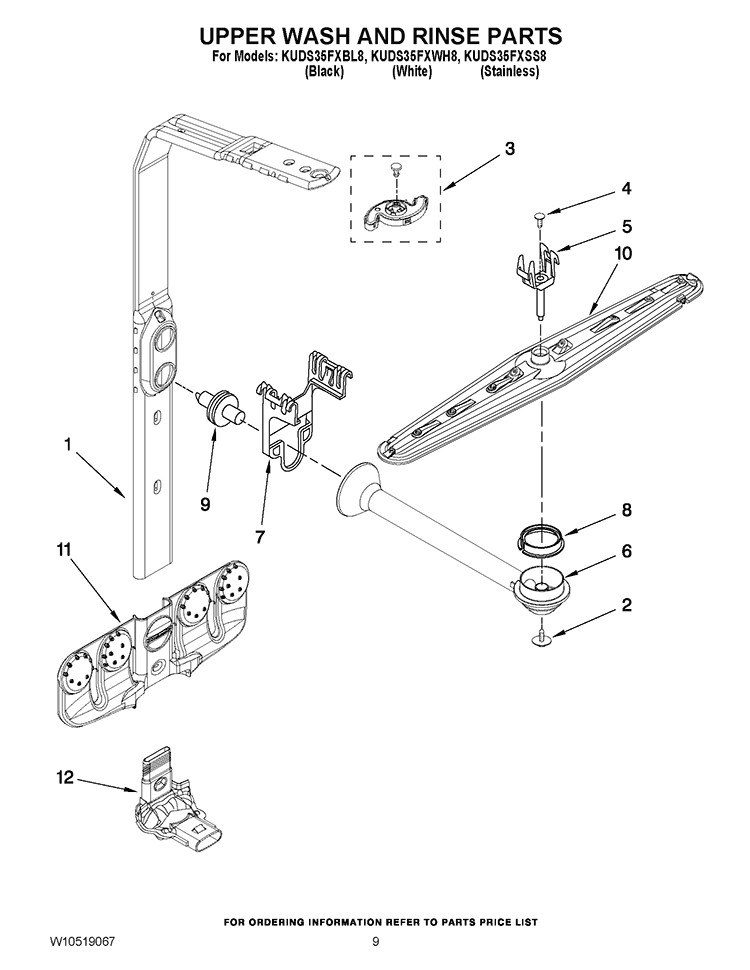 UPPER WASH AND RINSE PARTS Diagram and Parts List for KUDS35FXSS8  KitchenAid Dishwasher