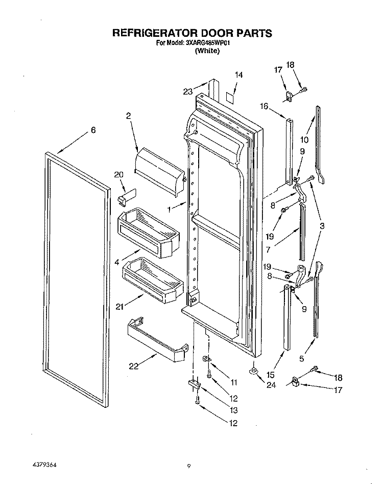 REFRIGERATOR DOOR Diagram and Parts List for 3XARG485WP01  Whirlpool Refrigerator
