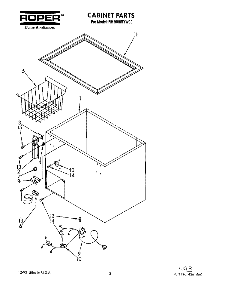 SECTION Diagram and Parts List for RH1000RYW00  Roper Freezer
