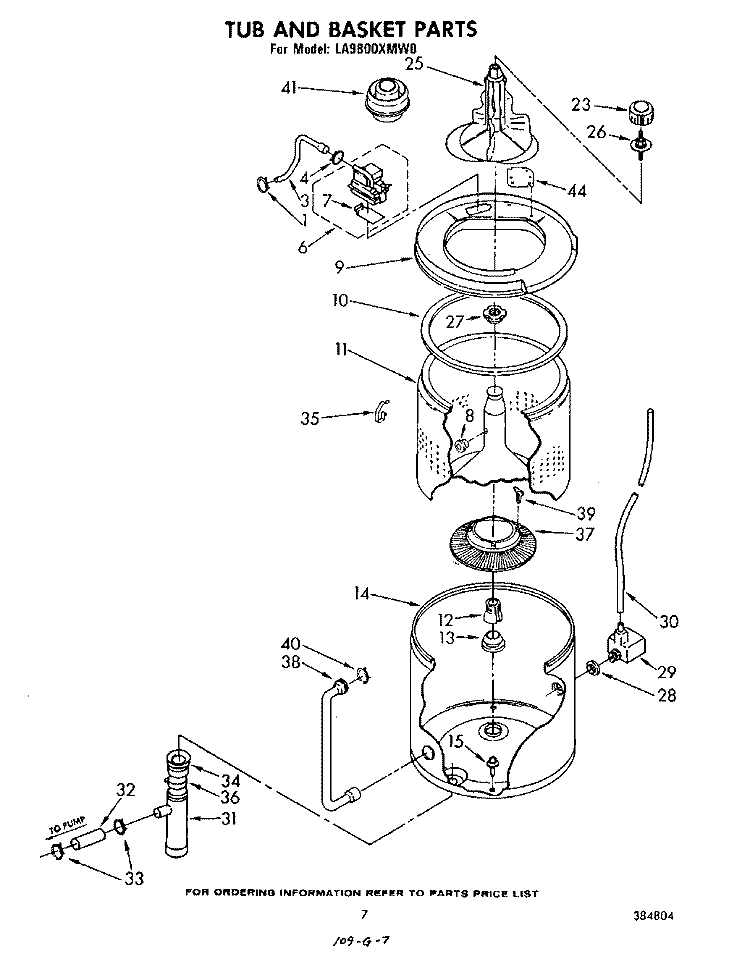 TUB AND BASKET Diagram and Parts List for LA9800XMW0  Whirlpool Washer