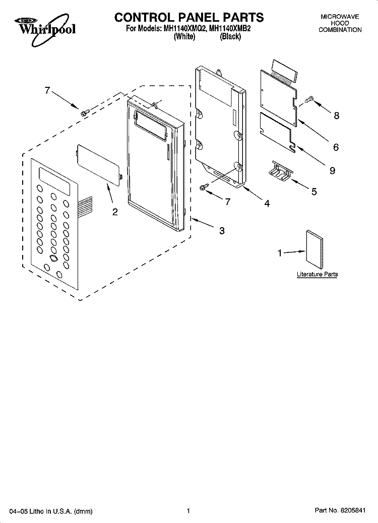 CONTROL PANEL PARTS Diagram and Parts List for MH1140XMQ2  Whirlpool Microwave