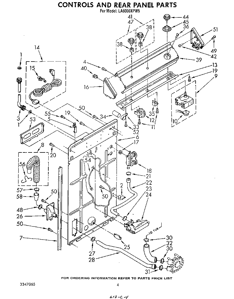 CONTROLS AND REAR PANEL Diagram and Parts List for LA6000XPW5  Whirlpool Washer
