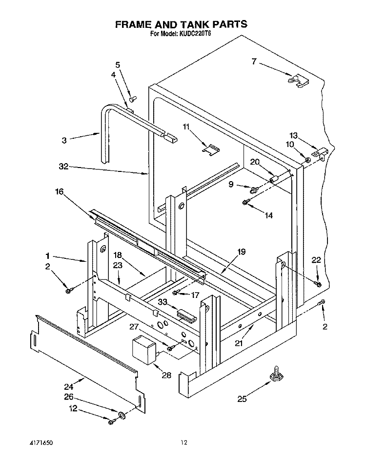 FRAME AND TANK Diagram and Parts List for KUDC220T6  KitchenAid Dishwasher
