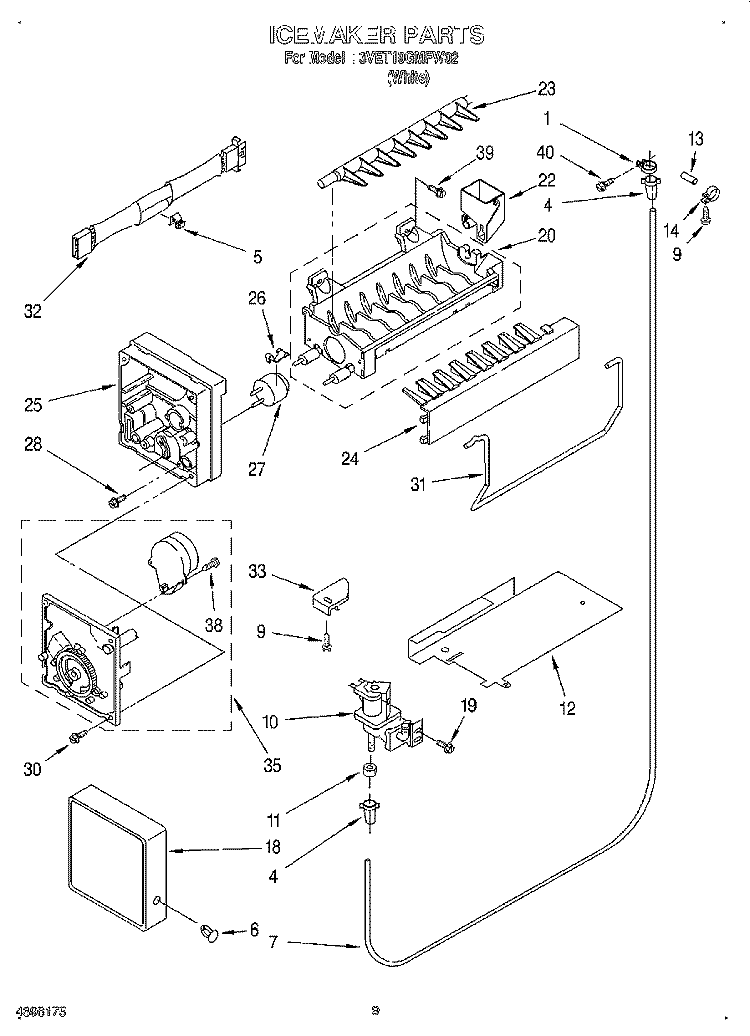 ICEMAKER Diagram and Parts List for 3VET19GMFW02  Whirlpool Refrigerator