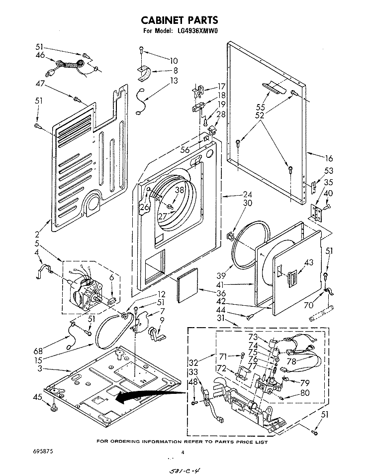 CABINET Diagram and Parts List for LG4936XMW0  Whirlpool Dryer