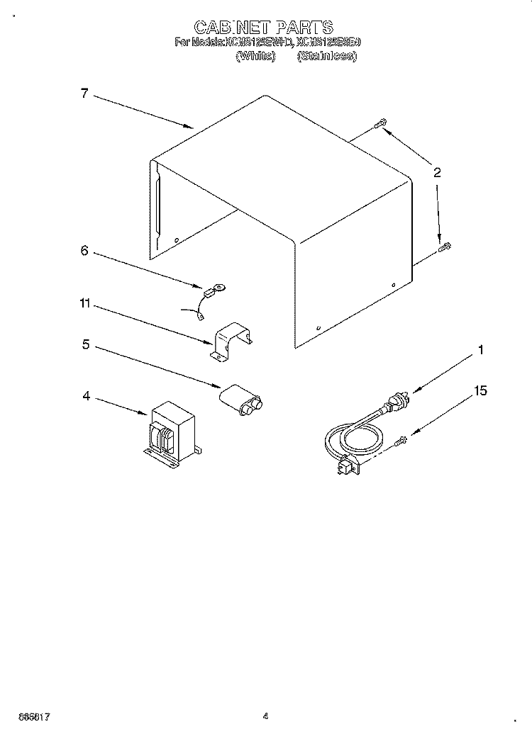 CABINET Diagram and Parts List for KCMS125EWH0  KitchenAid Microwave