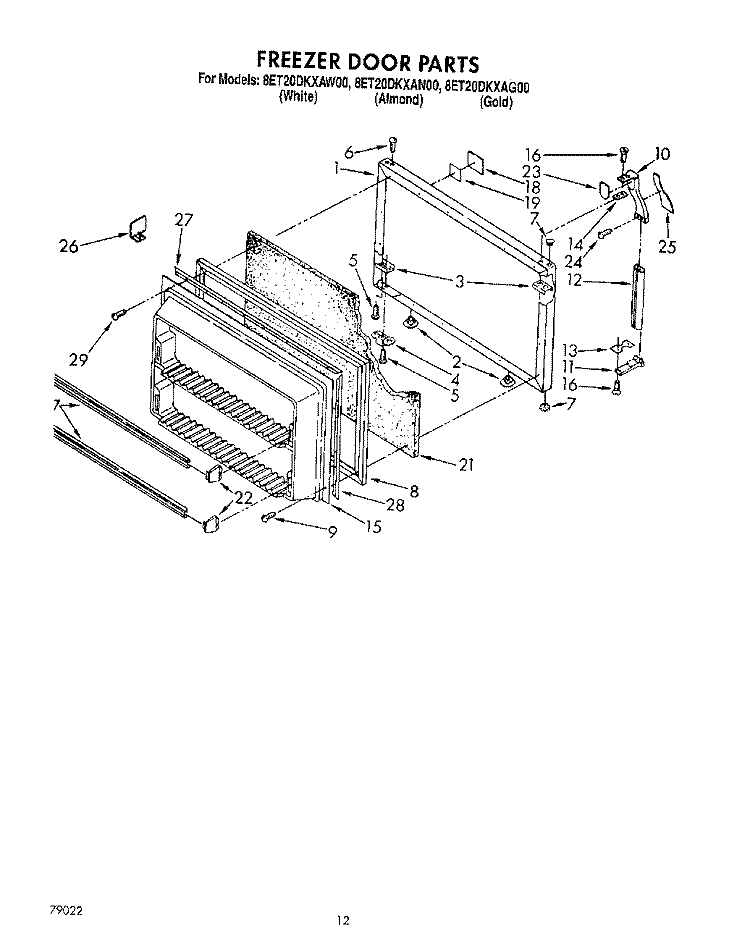 FREEZER DOOR Diagram and Parts List for 8ET20DKXAN00  Whirlpool Refrigerator