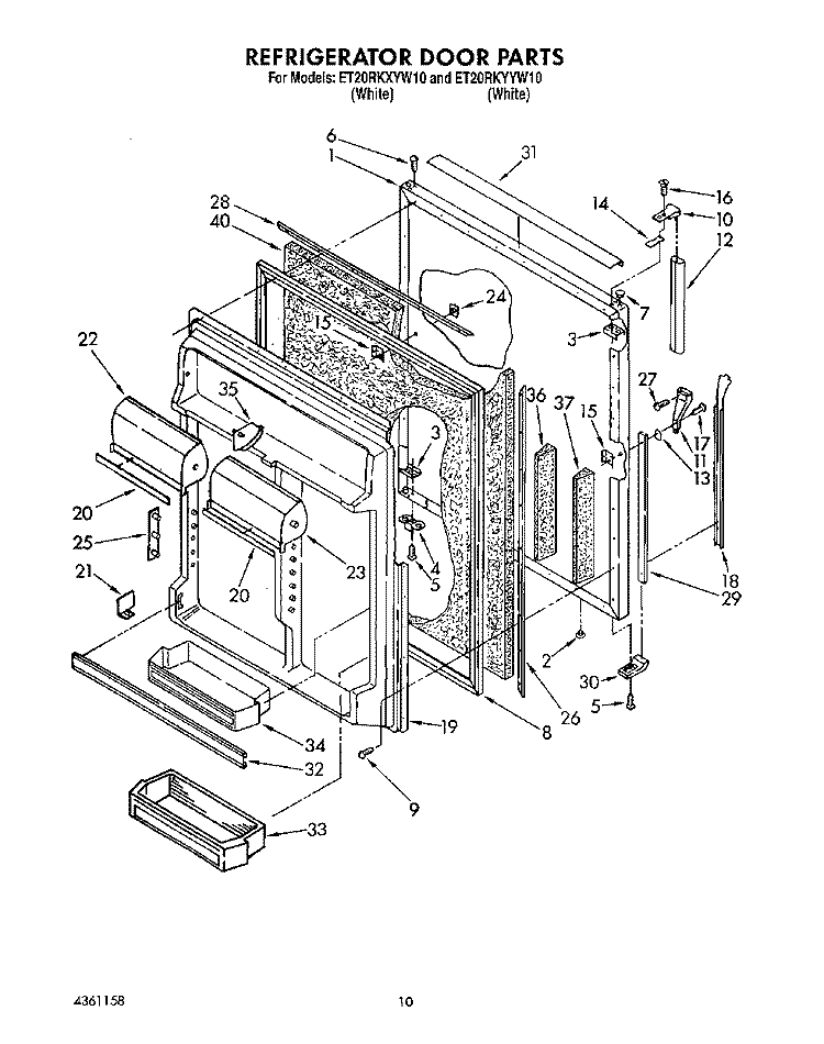 REFRIGERATOR DOOR Diagram and Parts List for ET20RKYYW10  Whirlpool Refrigerator