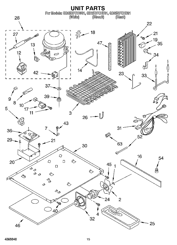 UNIT Diagram and Parts List for GD25BFCHT01  Whirlpool Refrigerator