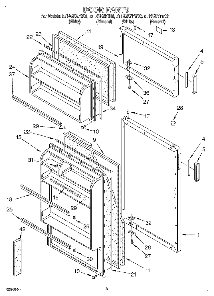 DOOR Diagram and Parts List for ET14CKYFN02  Whirlpool Refrigerator