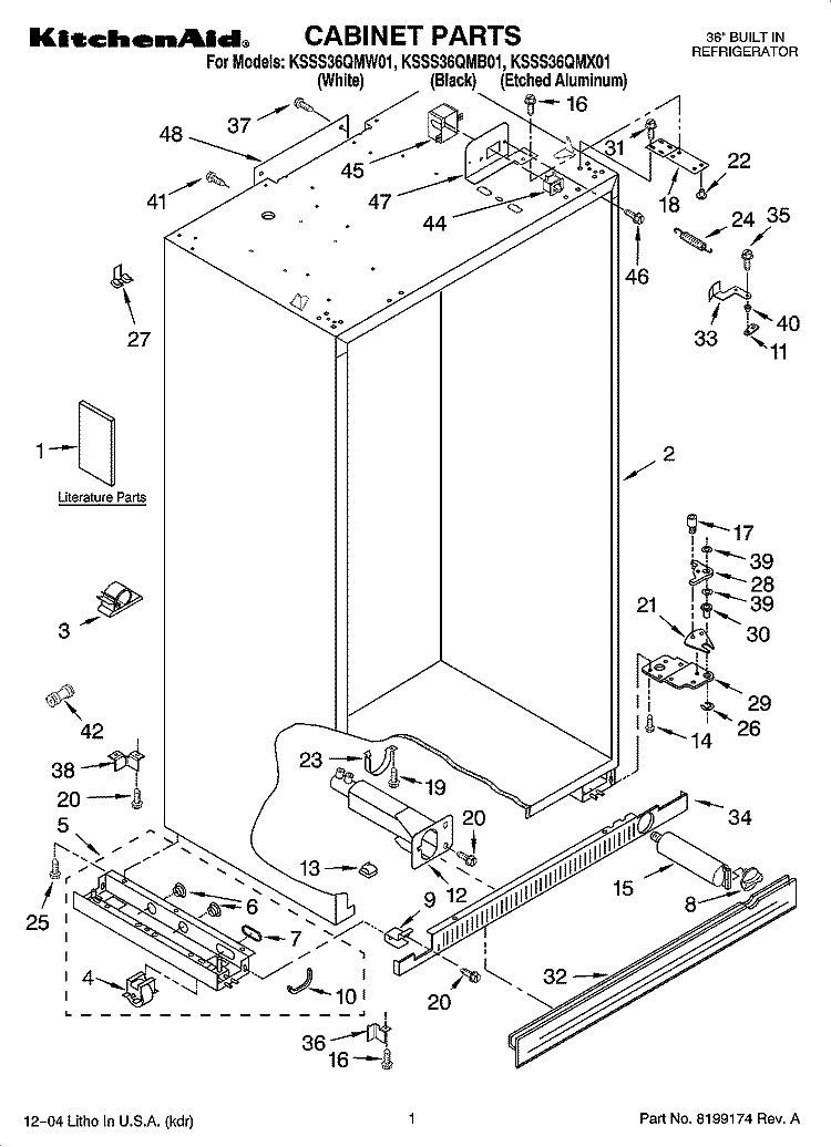CABINET PARTS Diagram and Parts List for KSSS36QMB01  KitchenAid Refrigerator