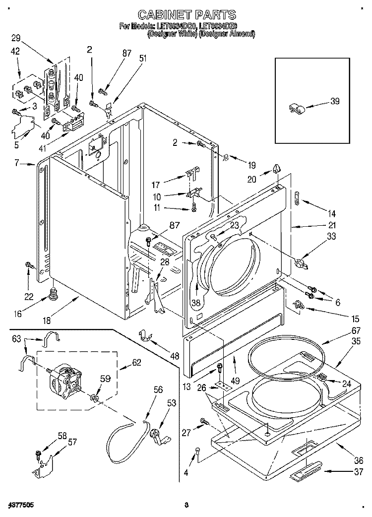 SECTION Diagram and Parts List for LET6634DZ0  Whirlpool Dryer