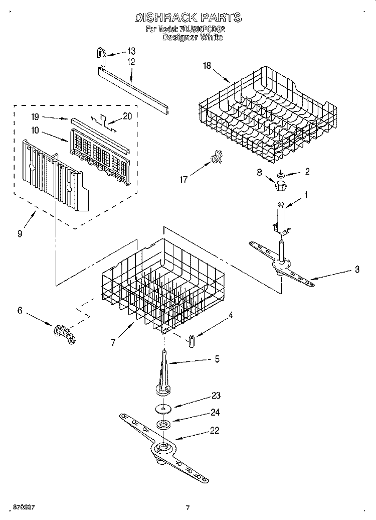 DISHRACK Diagram and Parts List for 7DU900PCDQ2  Whirlpool Dishwasher