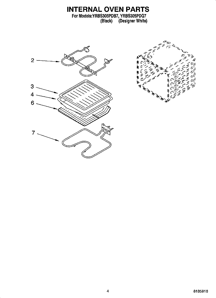 INTERNAL OVEN PARTS Diagram and Parts List for YRBS305PDQ7  Whirlpool Wall Oven