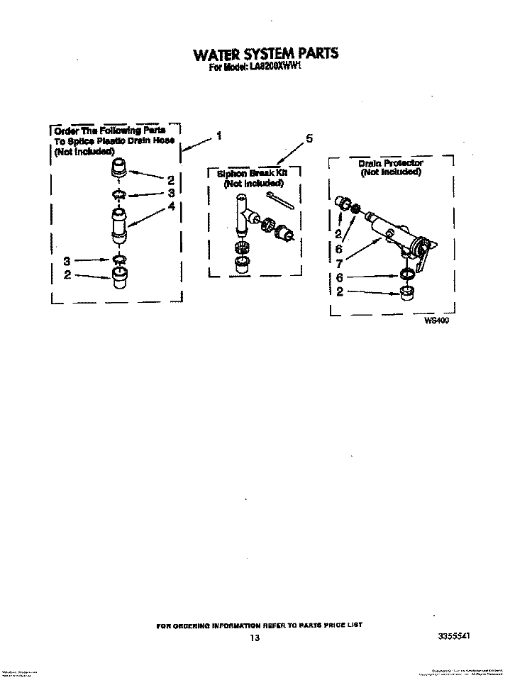 WATER SYSTEM Diagram and Parts List for LA8200XWW1  Whirlpool Washer
