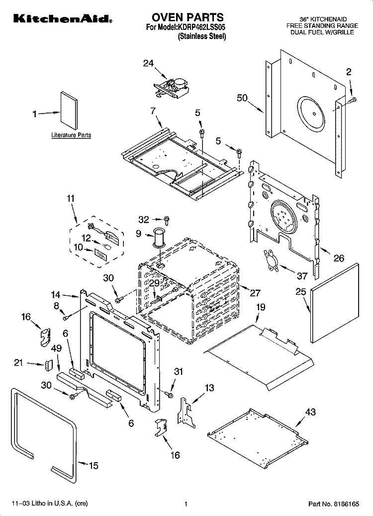 OVEN PARTS Diagram and Parts List for KDRP462LSS05  KitchenAid Range