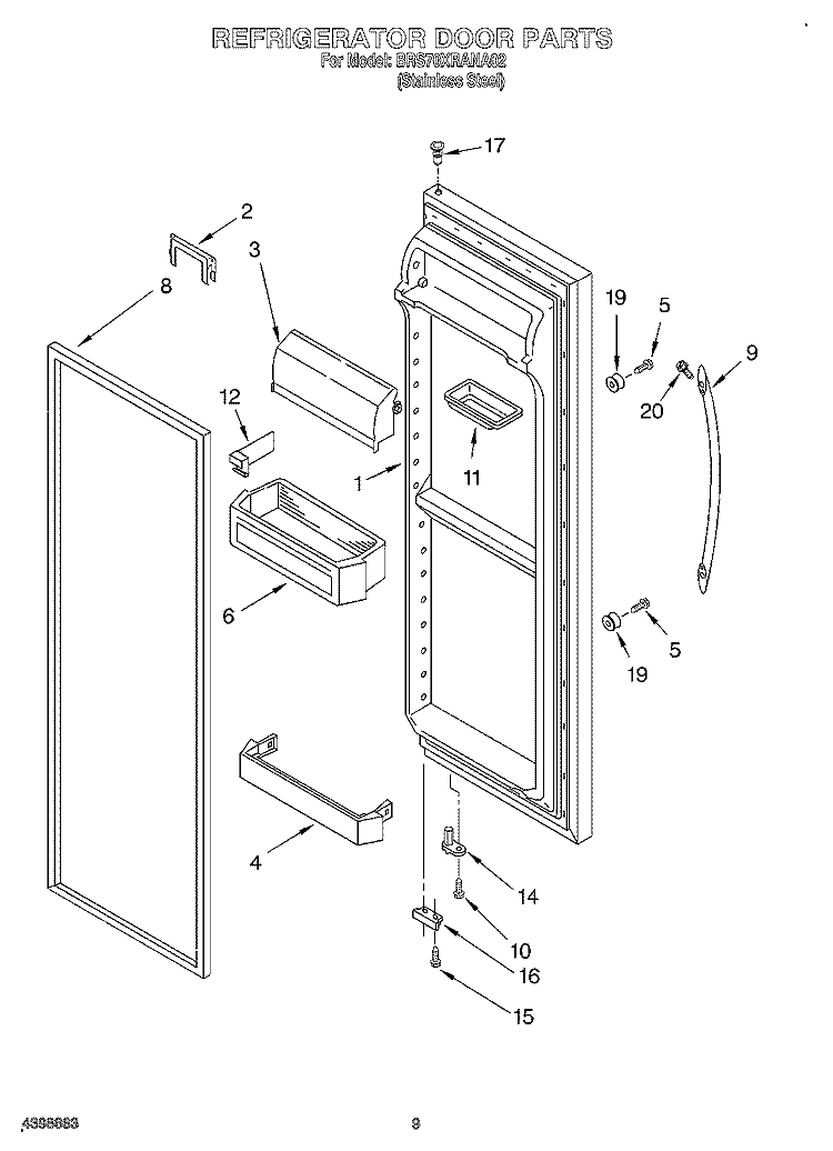 REFRIGERATOR DOOR Diagram and Parts List for BRS70XRANA02  Whirlpool Refrigerator