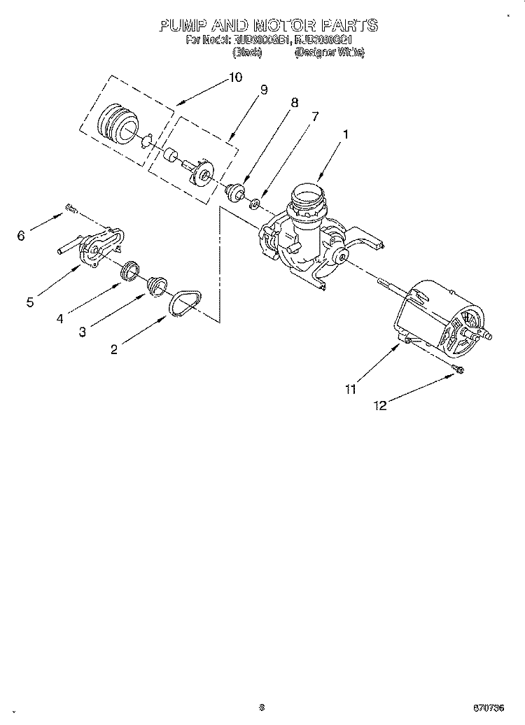 PUMP AND MOTOR Diagram and Parts List for RUD3000GB1  Roper Dishwasher