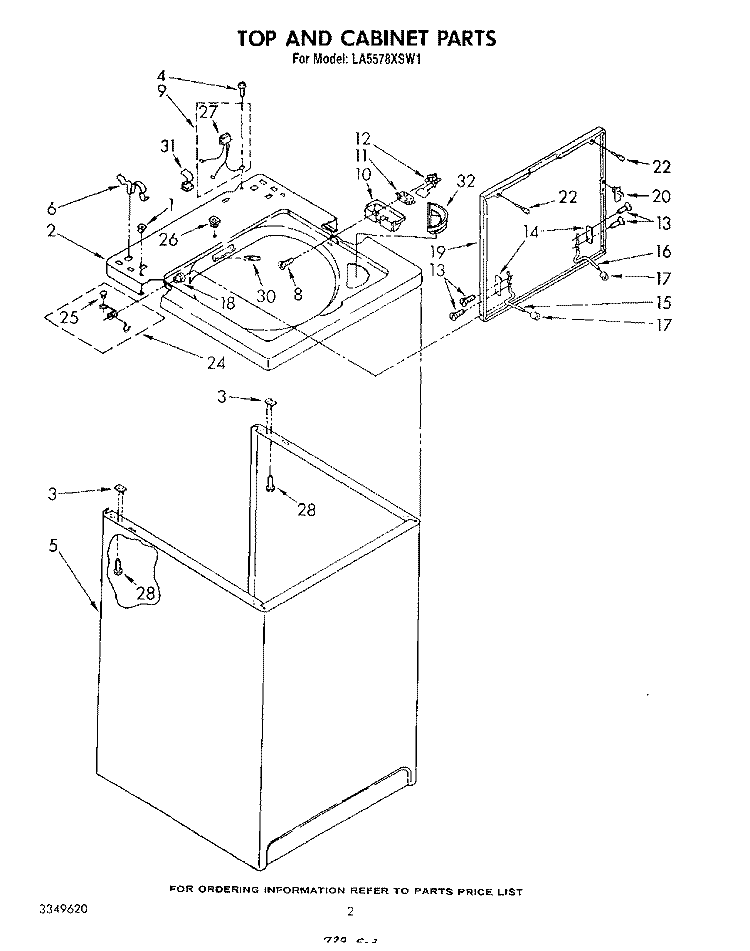 TOP AND CABINET , LITERATURE AND OPTIONAL Diagram and Parts List for LA5578XSW1  Whirlpool Washer