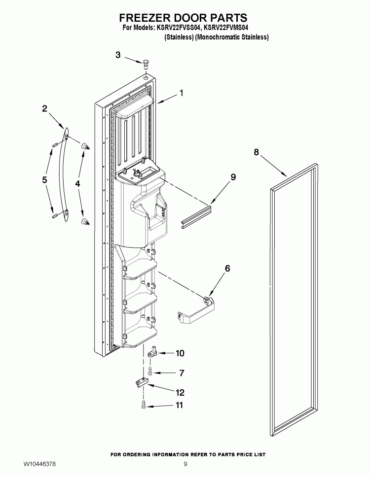 FREEZER DOOR PARTS Diagram and Parts List for KSRV22FVSS04  KitchenAid Refrigerator