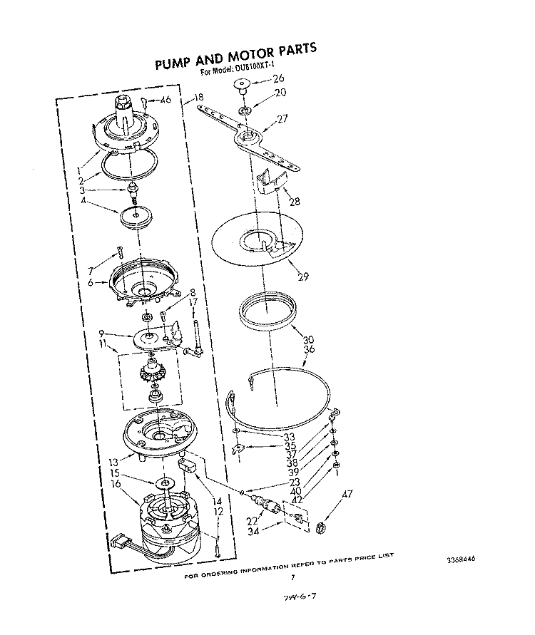 PUMP AND MOTOR Diagram and Parts List for DU8100XT1  Whirlpool Dishwasher