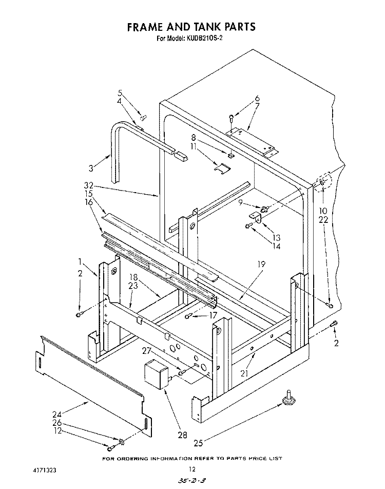 FRAME AND TANK Diagram and Parts List for KUDB210S2  KitchenAid Dishwasher