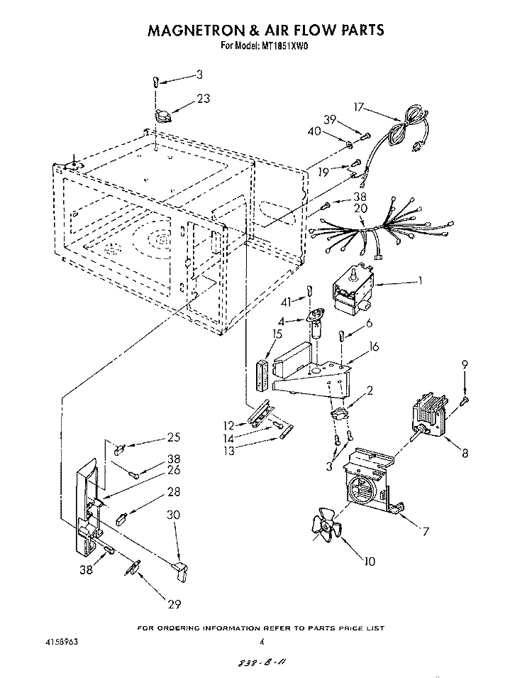 MAGNETRON AND AIR FLOW , LIT/OPTIONAL Diagram and Parts List for MT1851XW0  Whirlpool Microwave