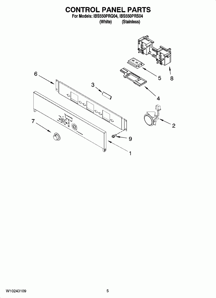 CONTROL PANEL PARTS Diagram and Parts List for IBS550PRQ04  Whirlpool Wall Oven