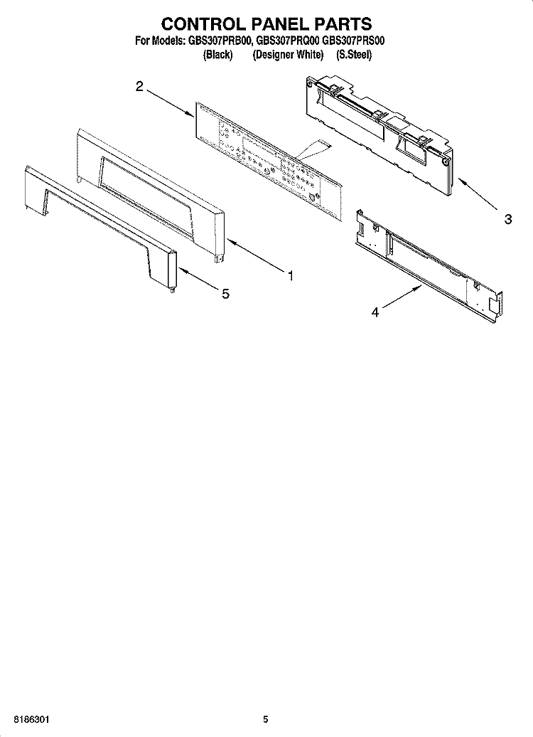 CONTROL PANEL PARTS Diagram and Parts List for GBS307PRB00  Whirlpool Wall Oven