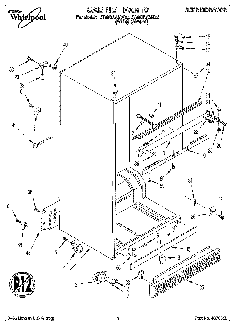 CABINET Diagram and Parts List for ET22DKXBN02  Whirlpool Refrigerator