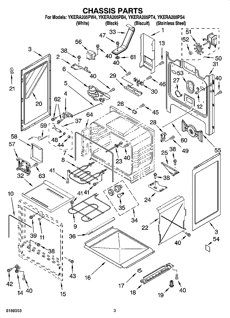 CHASSIS PARTS Diagram and Parts List for YKERA205PB4  KitchenAid Range