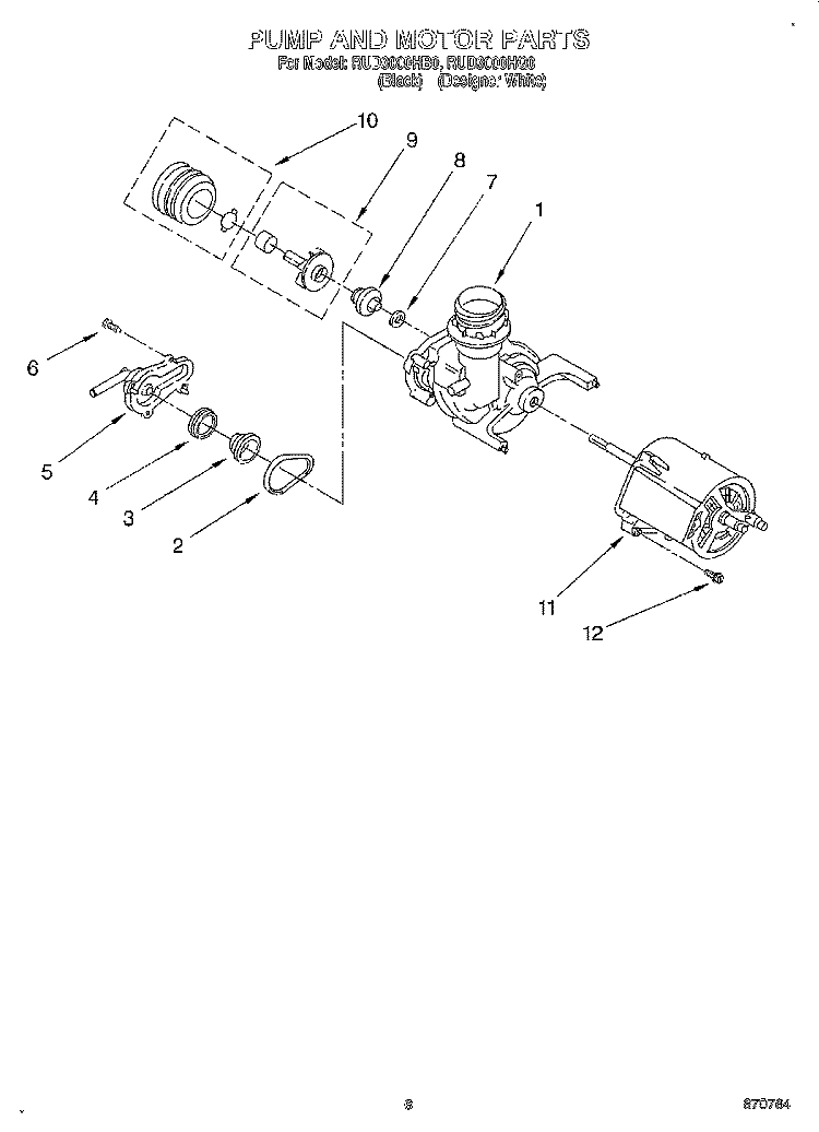 PUMP AND MOTOR Diagram and Parts List for RUD3000HB0  Roper Dishwasher