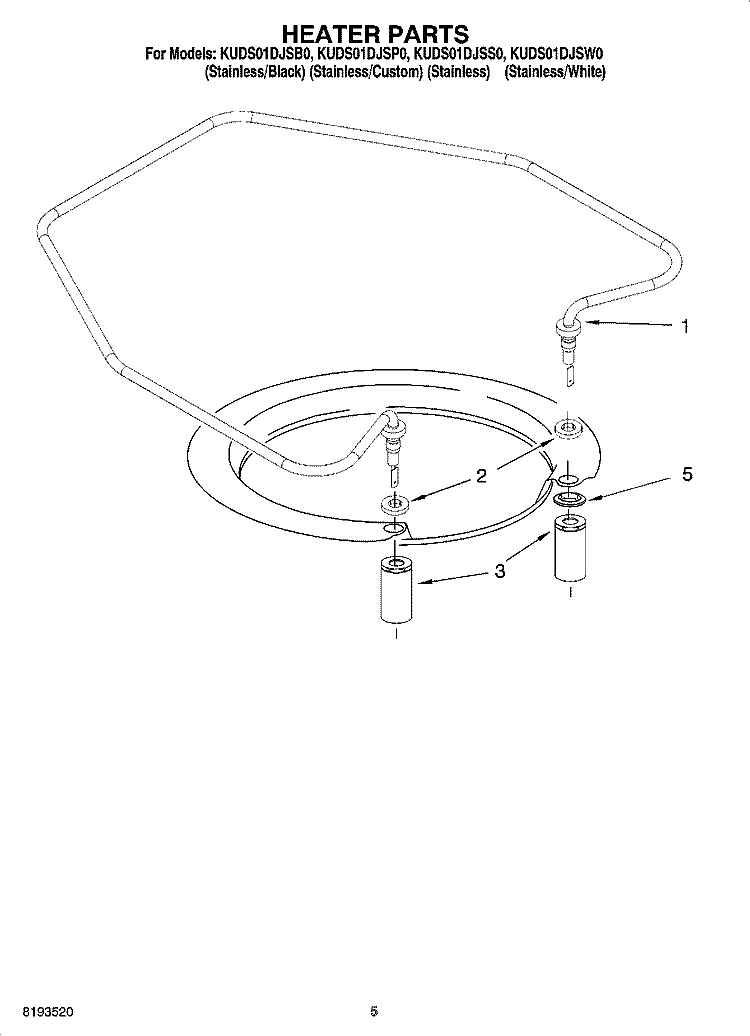 HEATER PARTS Diagram and Parts List for KUDS01DJSP0  KitchenAid Dishwasher