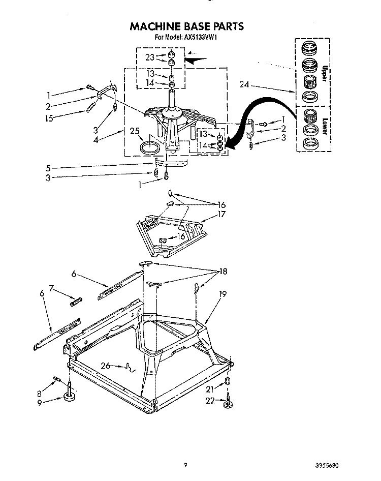 MACHINE BASE Diagram and Parts List for AX5133VG1  Whirlpool Washer