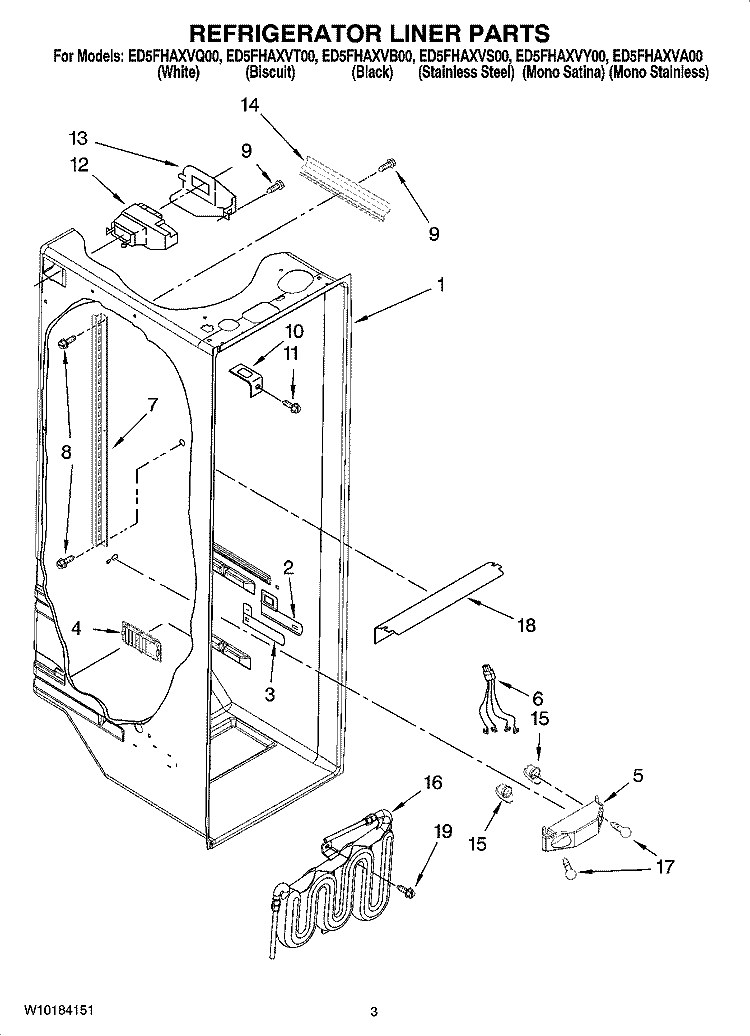 REFRIGERATOR LINER PARTS Diagram and Parts List for ED5FHAXVB00  Whirlpool Refrigerator