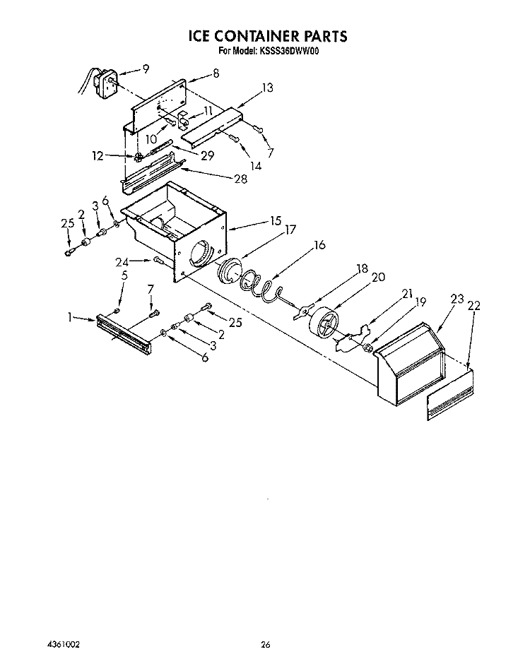 ICE CONTAINER Diagram and Parts List for KSSS36DWW00  KitchenAid Refrigerator