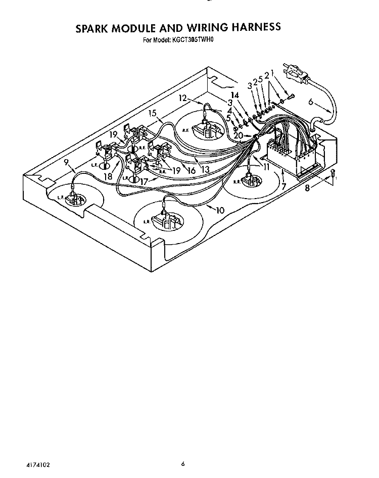 SPARK MODULE AND WIRING HARNESS Diagram and Parts List for KGCT305TAL0  KitchenAid Cooktop