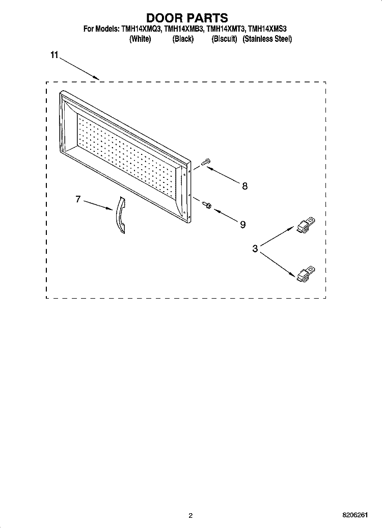 DOOR PARTS Diagram and Parts List for TMH14XMQ3  Estate Microwave
