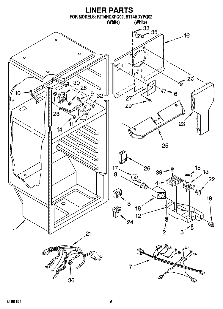 LINER PARTS Diagram and Parts List for RT14HDYPQ02  Roper Refrigerator