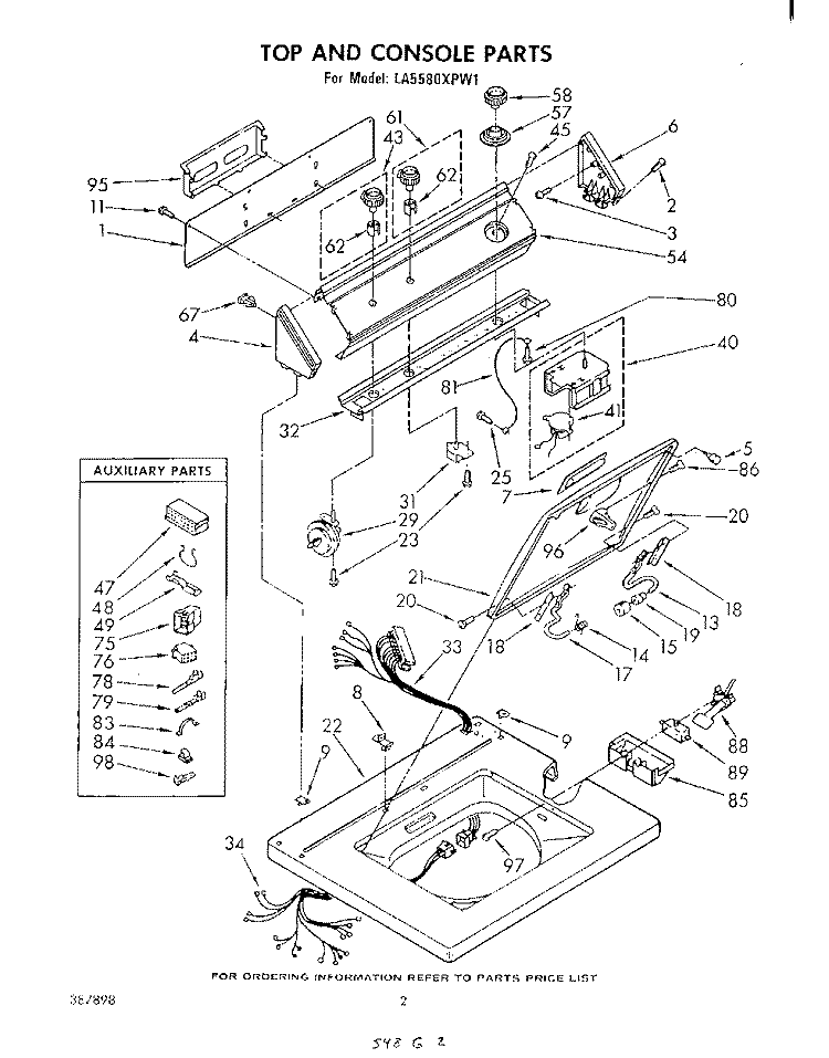 TOP AND CONSOLE Diagram and Parts List for LA5580XPW1  Whirlpool Washer