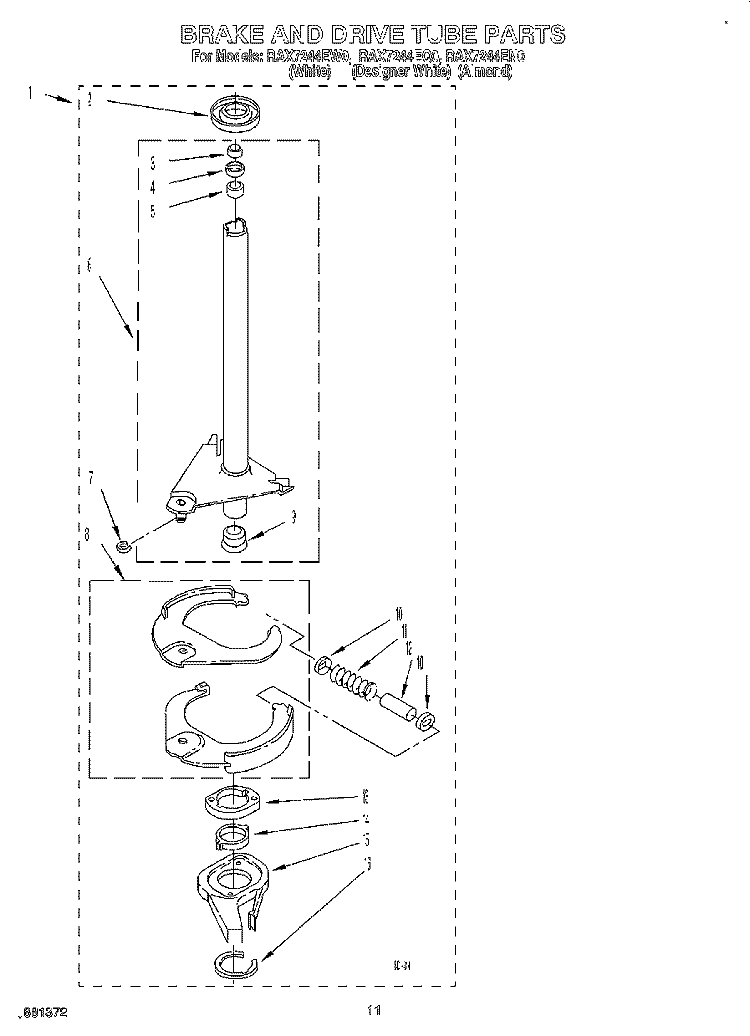 BRAKE AND DRIVE TUBE Diagram and Parts List for RAX7244EN0  Roper Washer