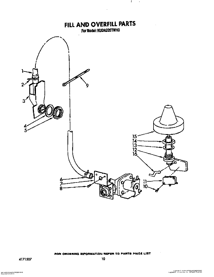 FILL AND OVERFILL Diagram and Parts List for KUDA220TWH3  KitchenAid Dishwasher