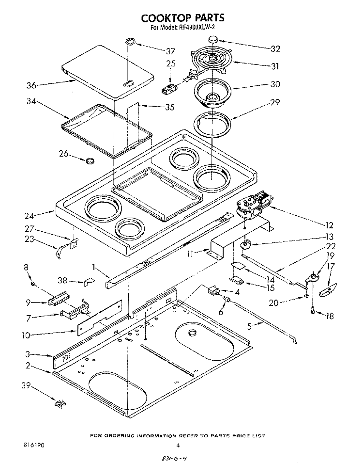 COOKTOP Diagram and Parts List for RF4900XLW2  Whirlpool Range