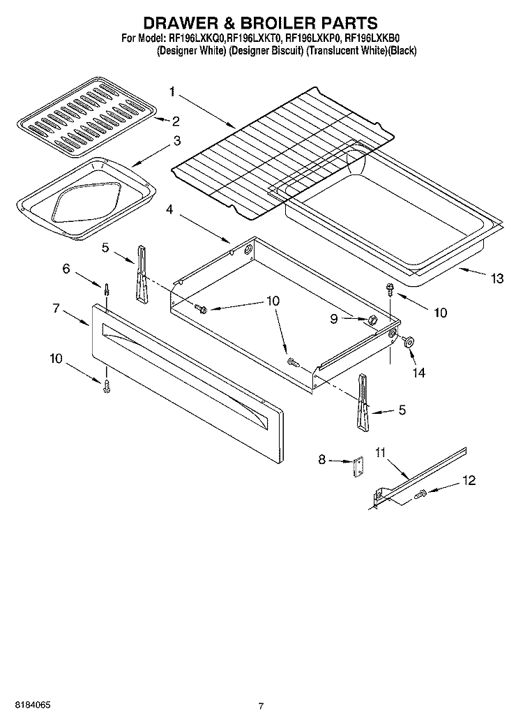DRAWER AND BROILER Diagram and Parts List for RF196LXKT0  Whirlpool Range