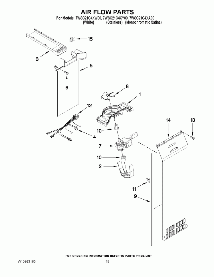 AIR FLOW PARTS Diagram and Parts List for 7WSC21C4XA00  Whirlpool Refrigerator