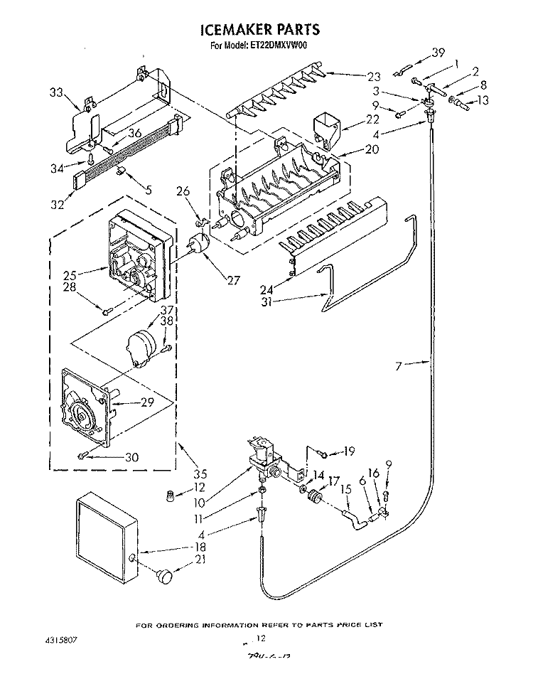 ICEMAKER Diagram and Parts List for ET22DMXVM00  Whirlpool Refrigerator